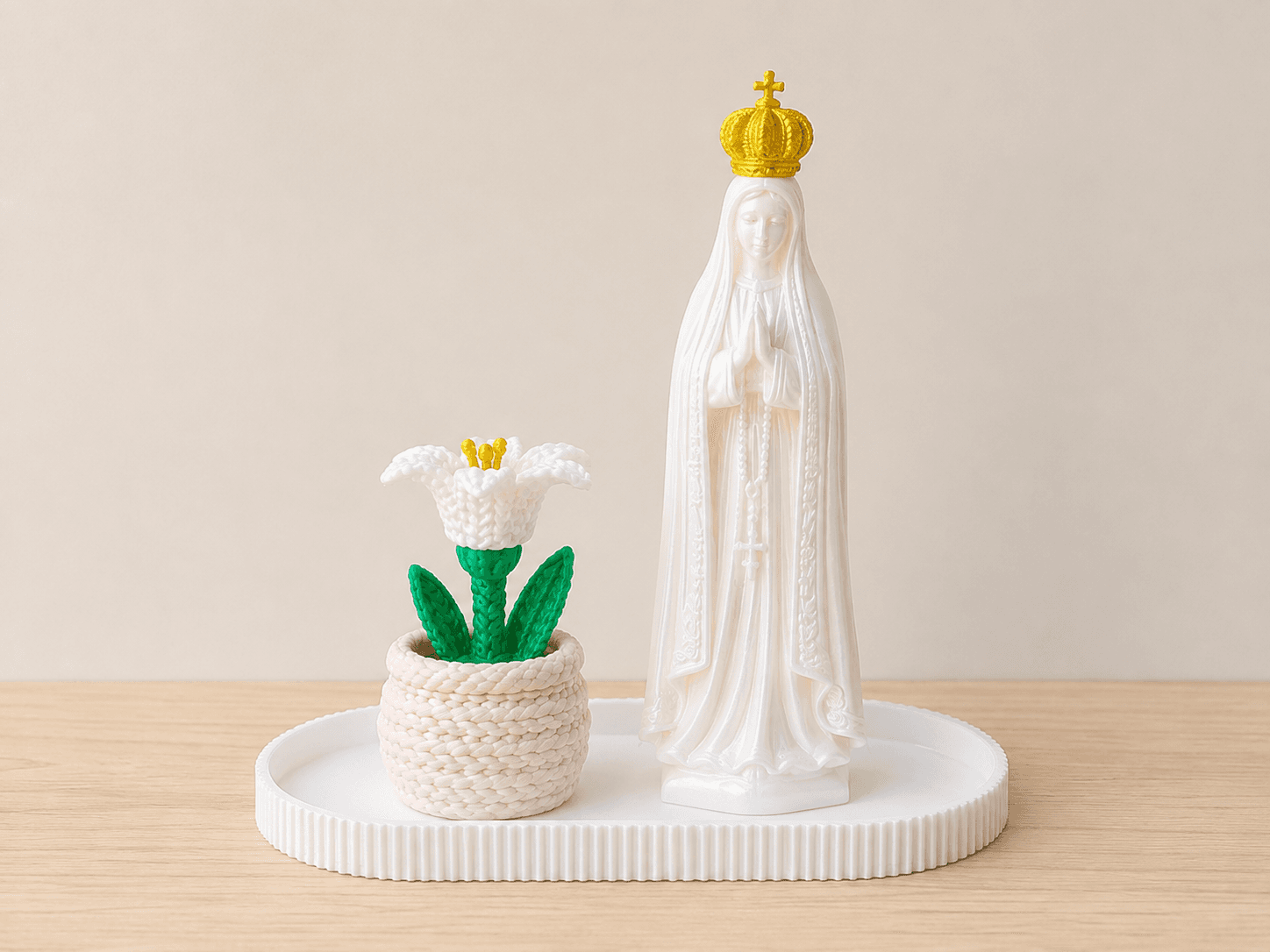 Foto 1 de Kit Nossa Senhora de Fatima com Flor e Placa
